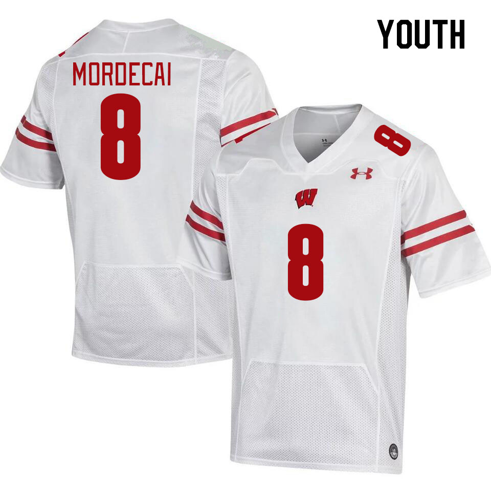 Youth #8 Tanner Mordecai Winsconsin Badgers College Football Jerseys Stitched Sale-White
